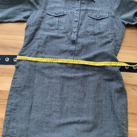 Michael Kors Button Roll Tab Sleeve Shirtdress Blue Size 12 Linen Blend NWT - Picture 3 of 14
